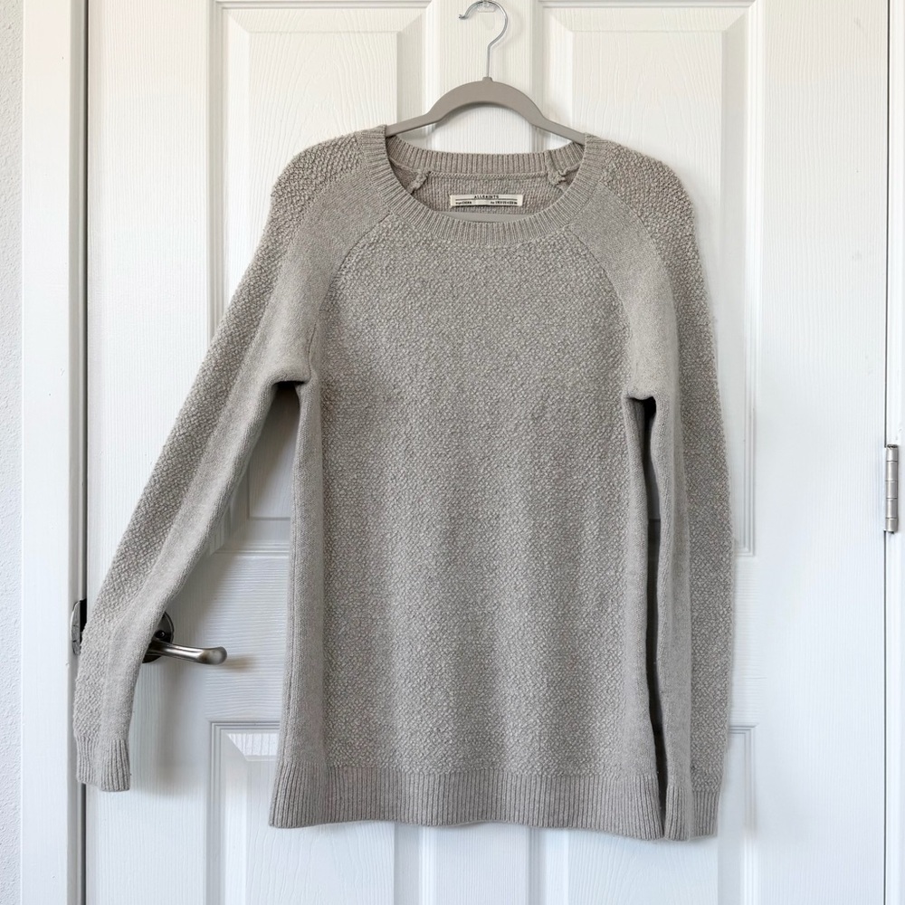 All Saints Lambswool Blend Crew Neck Sweater in Taupe